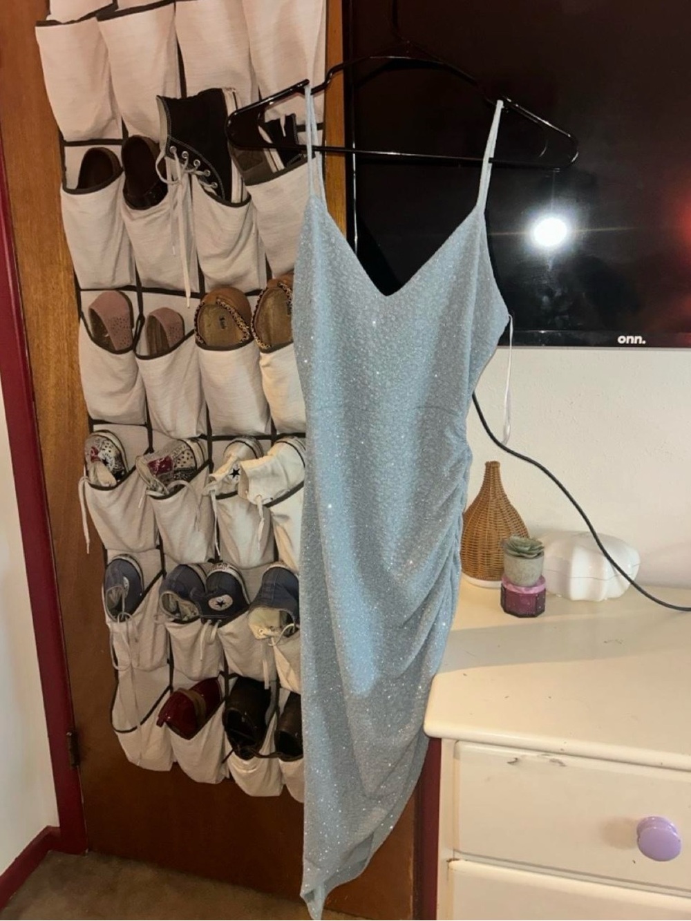 Windsor Sparkle Slip Midi Dress in Light Blue